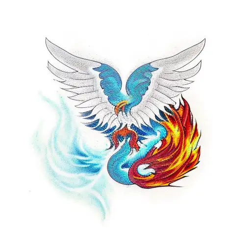 Colored Phoenix with fire tattoo design idea