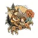 mountains family two kids playing tattoo design idea