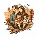 mountains family two kids playing tattoo design idea