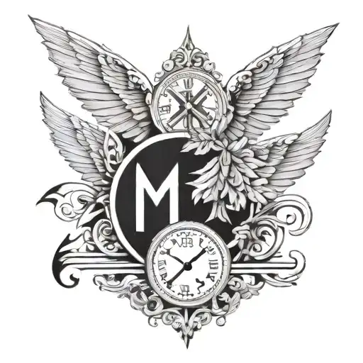 Roman numerals with wings and checkered flag on chest tattoo design idea