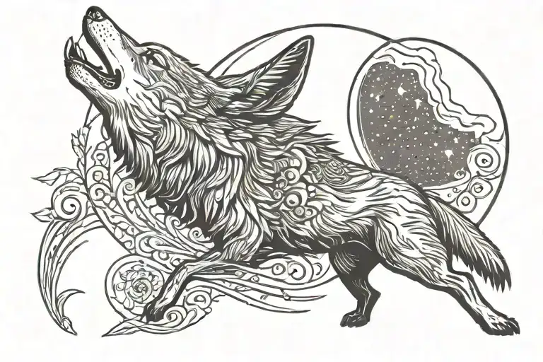 coyote howling up at the moon tattoo design idea