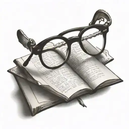 reading glasses beside an open book open in front tattoo design idea