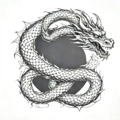dragon in the shape of an infinity symbol incorporated add dot work tattoo design idea