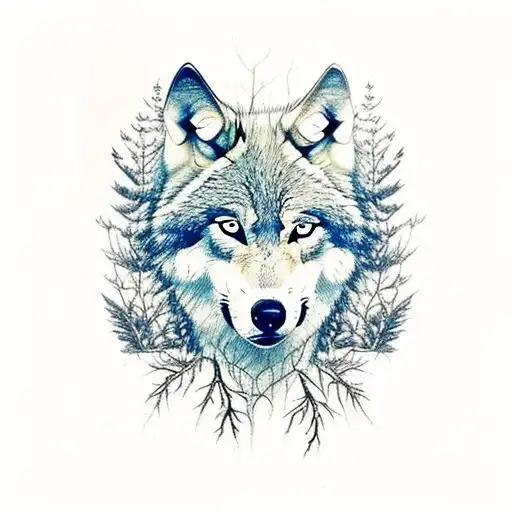 wolf in the forest  tattoo design idea