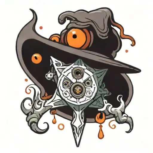 beholder with a d4 dice  tattoo design idea