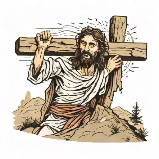 jesus carrying the cross up the hill tattoo design idea