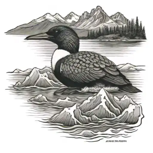 a Loon surrounded by mountains  tattoo design idea