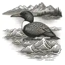 a Loon surrounded by mountains  tattoo design idea