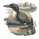 a Loon surrounded by mountains  tattoo design idea