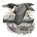 a Loon surrounded by mountains  tattoo design idea