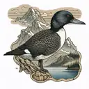 a Loon surrounded by mountains  tattoo design idea