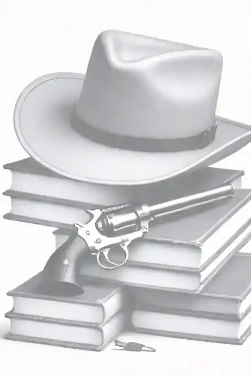western cowboy hat, antique books, colt revolver  tattoo design idea