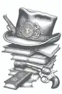 cowboy hat, books, old revolver  tattoo design idea