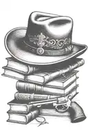 western cowboy hat, books, old revolver  tattoo design idea