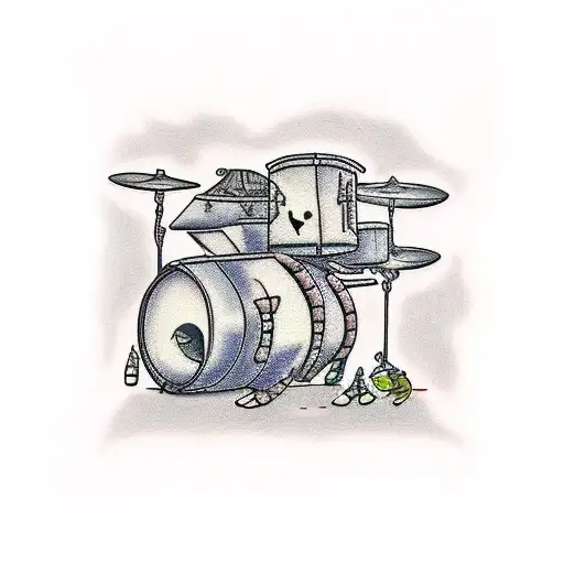 Drunk turtle playing jazz drums tattoo design idea