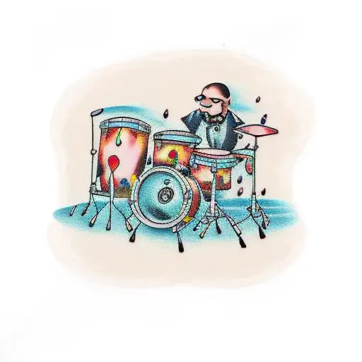 Drunk turtle playing jazz drums tattoo design idea