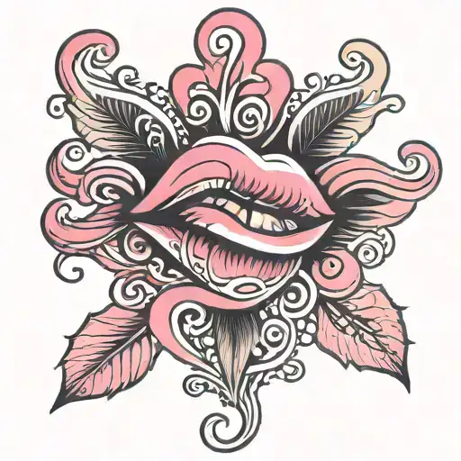 Frivolous word with pink kiss mark tattoo design idea
