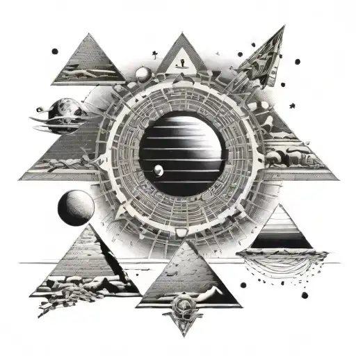 solar system planets ancient egypt eclipse pyramids sphinx hieroglyphs  tattoo design idea