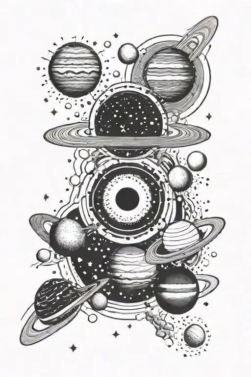 solar system planets eclipse tattoo design idea