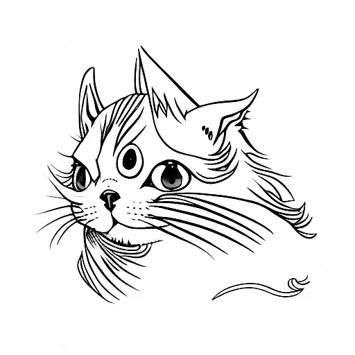  lop-eared small  cat with green eyes and red demonic wings  tattoo design idea