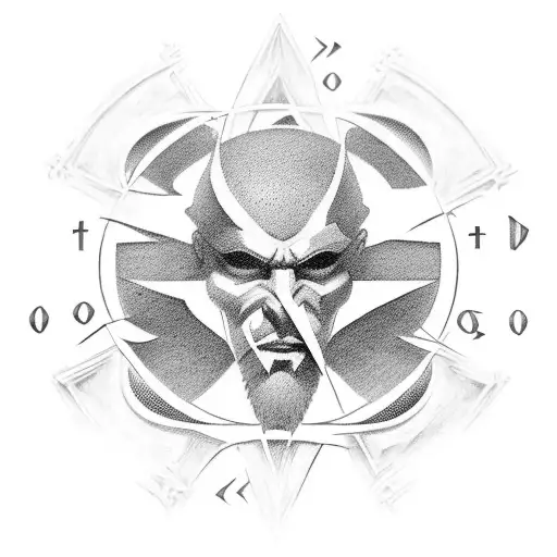 Combine the Play Station God of War logo with a mathematical equation tattoo design idea