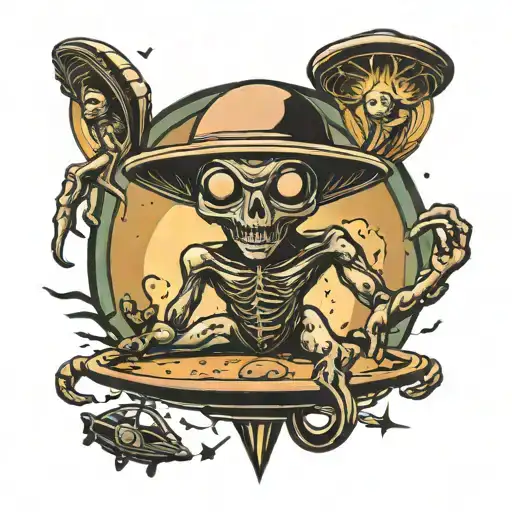 Alien abduction from UFO with occult themes  tattoo design idea