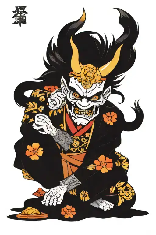 Full sleeve irezumi style with oni mask full black tattoo design idea