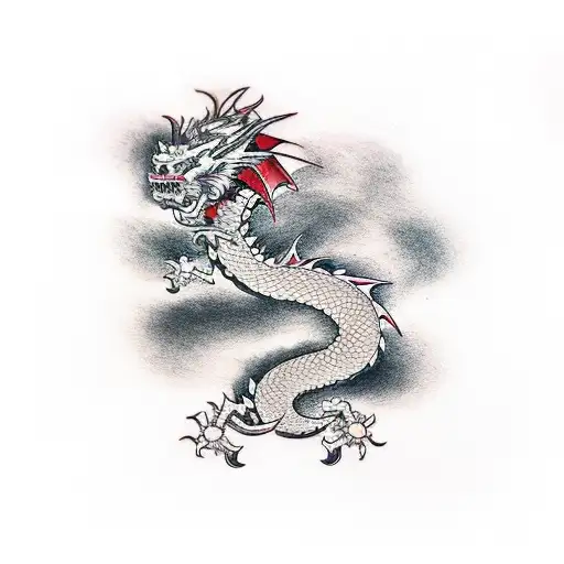 dragon lightning clouds tattoo design idea