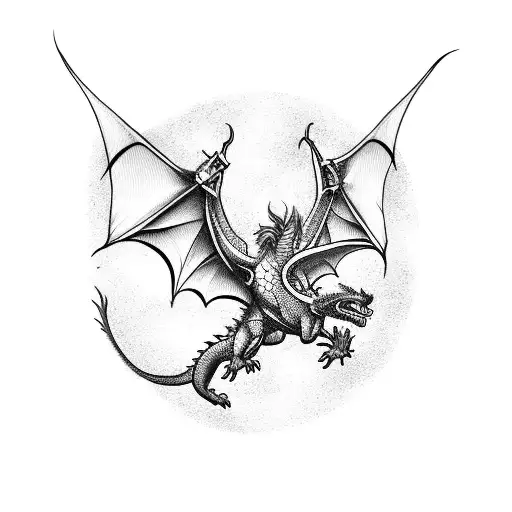 A majestic dragon flying over a medieval castle tattoo design idea