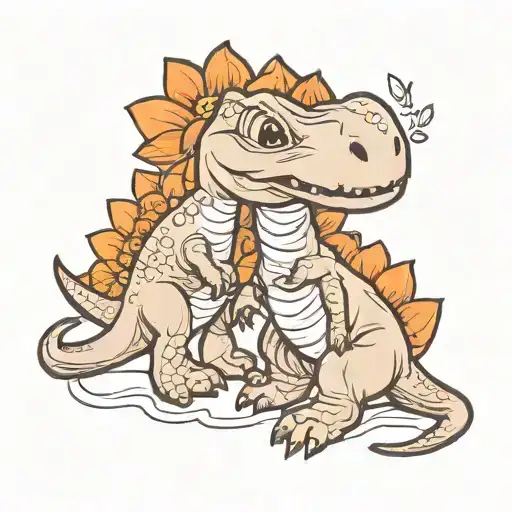 cute two baby dinosaurs outline with mom  tattoo design idea