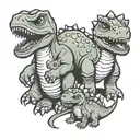 cute two baby dinosaurs  single outline with mom dinosaur  tattoo design idea