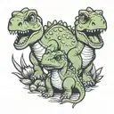 cute two baby dinosaurs  single outline with mom dinosaur  tattoo design idea