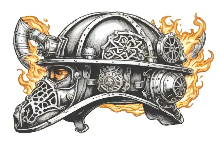 traditional firefighter helmet  tattoo design idea