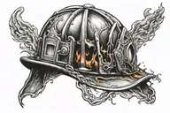 charred and melted firefighter helmet  tattoo design idea