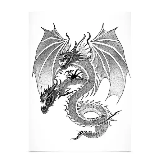 dragon  medieval black and white outline woodcut   tattoo design idea