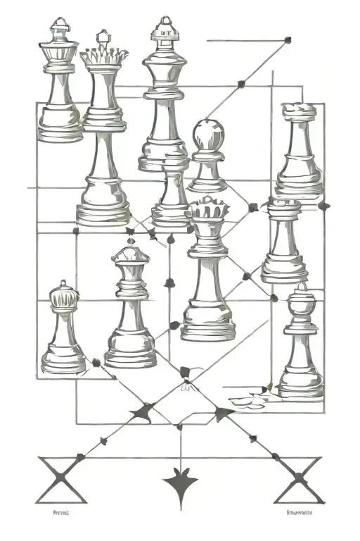 chess board pawns and hacker silhouette surrounded tattoo design idea