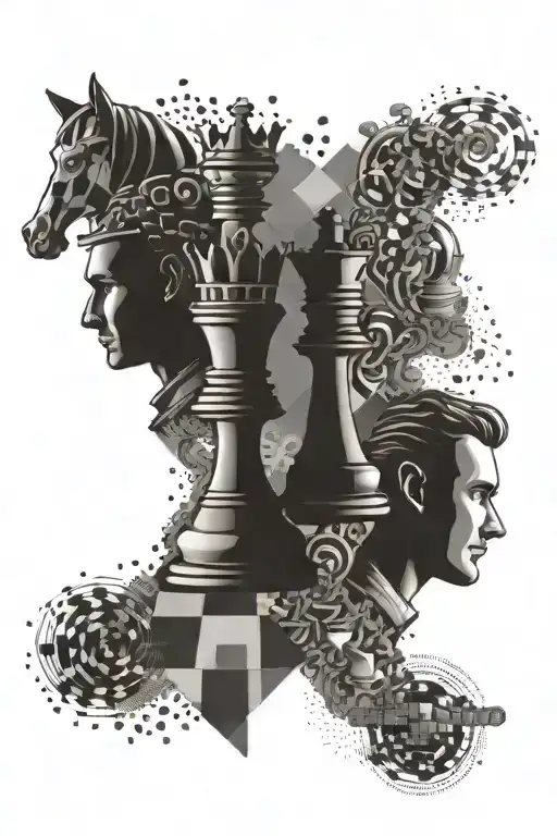 chess board pawns and hacker silhouette surrounded tattoo design idea