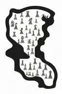 chess board pawns and hacker silhouette surrounded tattoo design idea