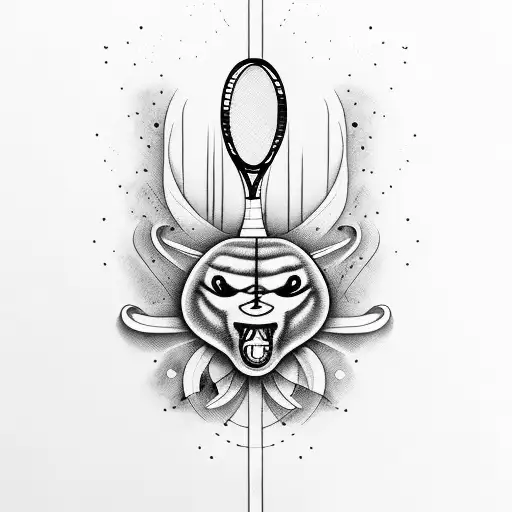 work that shows anxiety and how playing tennis helps to get rid of it, that rackets appear, a tennis court tattoo design idea