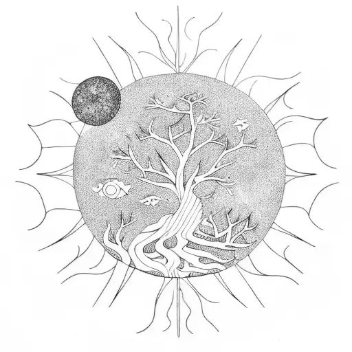 moon  sun sea tree tattoo design idea