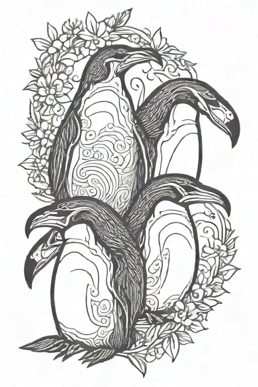 thin line two penguins facing each other tattoo design idea