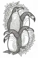 thin line two penguins facing each other tattoo design idea