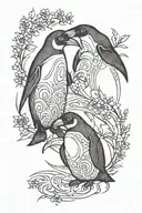 thin line two penguins facing each other tattoo design idea