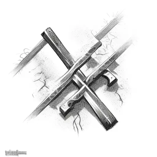 Stake Cross with Barbwire and a Banner  tattoo design idea