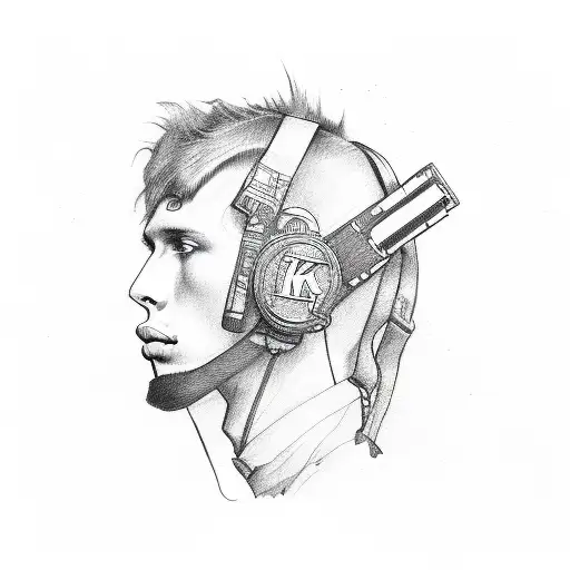 A sketch style drawing of a machine gun Kelly album cover tattoo design idea