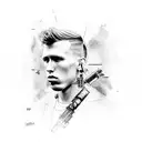 A sketch style drawing of a machine gun Kelly album cover tattoo design idea