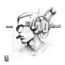 A sketch style drawing of a machine gun Kelly album cover tattoo design idea