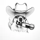 A cowboy hat-wearing dog playing a banjo in a country music scene tattoo design idea