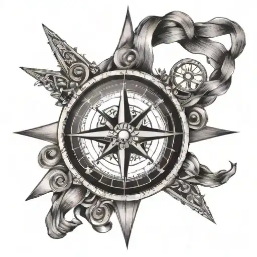 A traditional sailor's compass rose with intricate nautical elements like anchors and ropes tattoo design idea