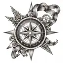 A traditional sailor's compass rose with intricate nautical elements like anchors and ropes tattoo design idea